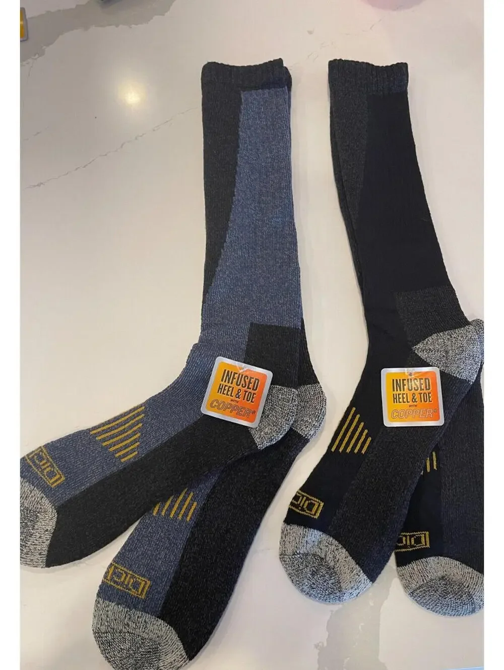 2 PAIRS DICKIES COPPER SHIN PROTECTOR BOOT LENGTH SOCKS MENS 6-12 BLUE & BLACK